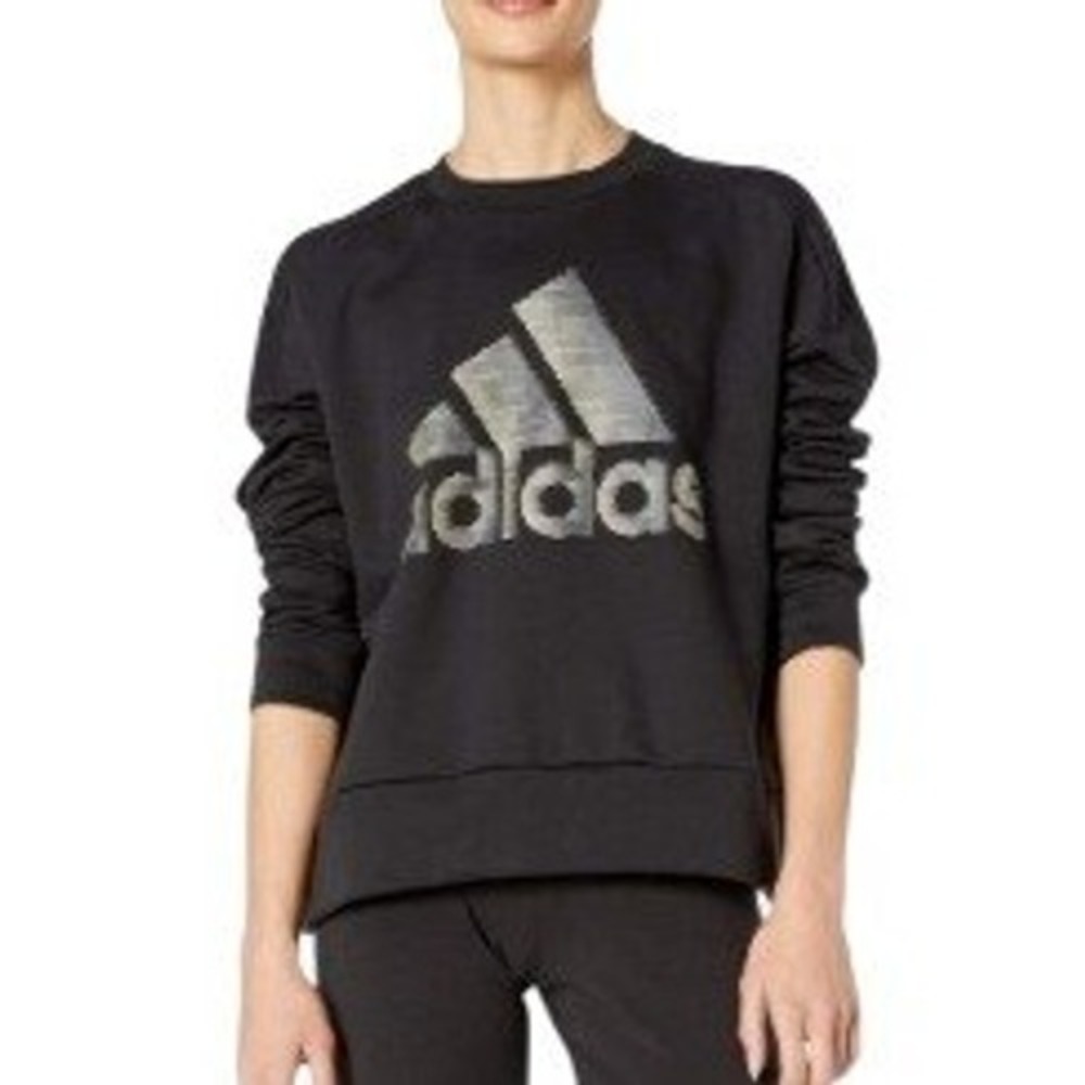 Adidas Womens Black ID Glam Logo Sweatshirt Snap Sides Gathered Back Size Large